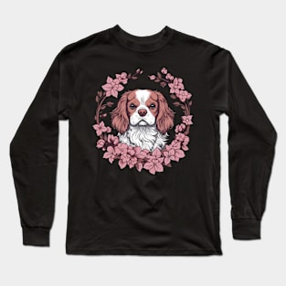 King Charles Spaniel with Cherry Blossom flowers Long Sleeve T-Shirt